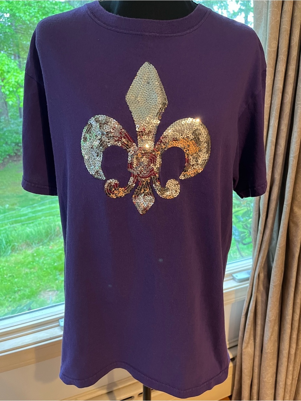 Purple Tee with Sequin Fleur-de-Lis